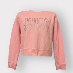 JUICY NEW Y2K Oversized Crop Sweater Womens sz S Pink Logo Pullover Long Sleeves
